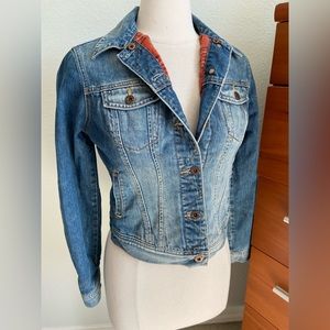 Lucky Brand Blue Denim Jeans Jacket Plaid Lining Size Small